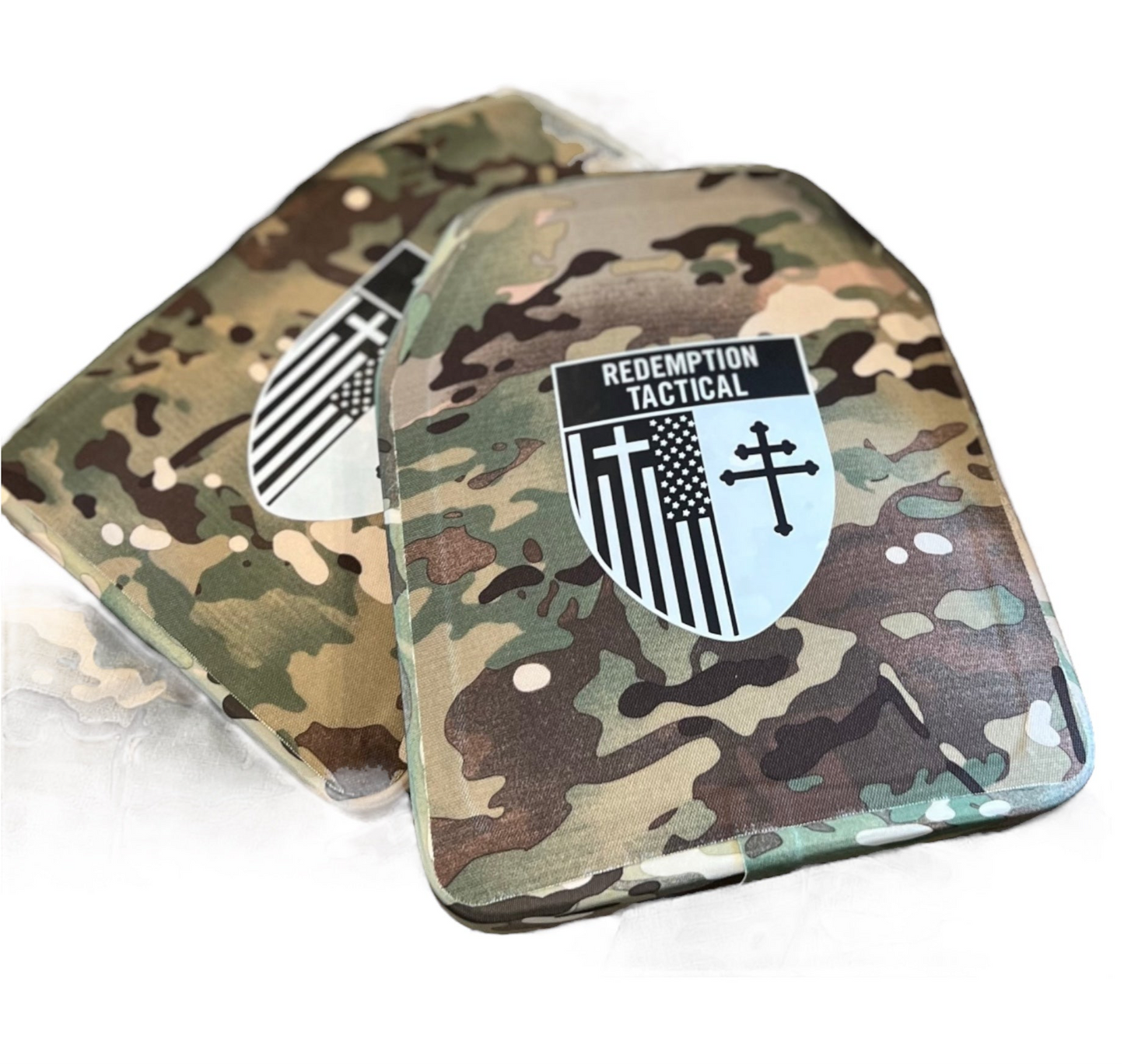 Pair of 10x12 Level IV Ceramic PE Plates Ballistic FRONT AND BACK (SIZE SMALL to LARGE) Curved with Shooters Cut